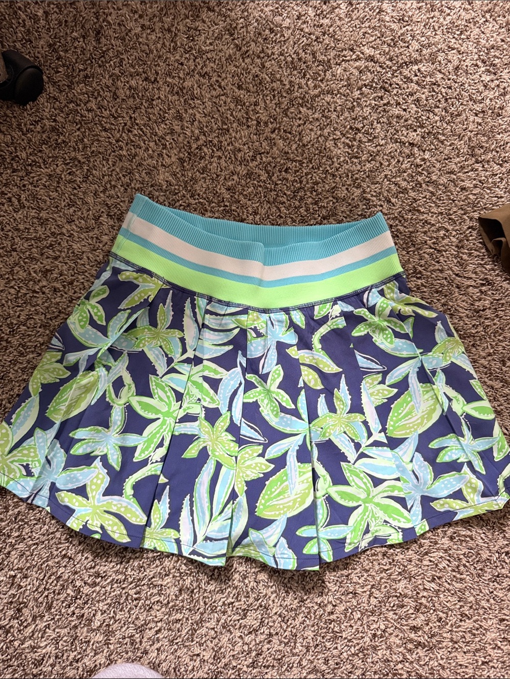 Lilly Pulitzer Navy Floral Skater skort with Aqua & Lime Waistband